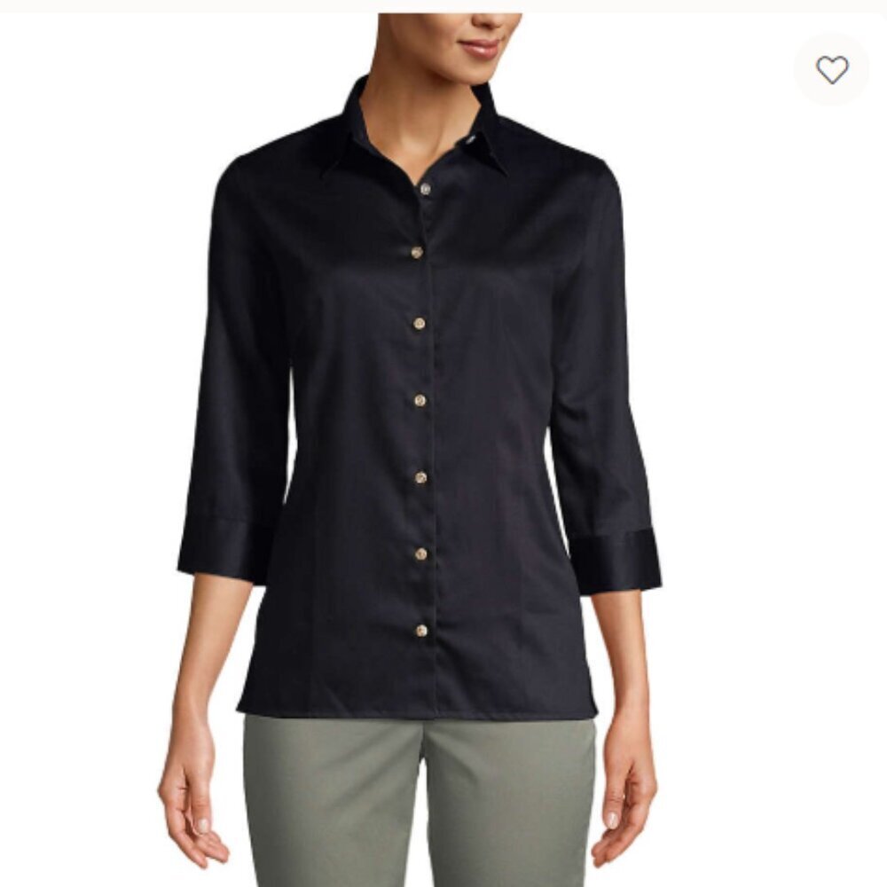 Lands' End Outfitters 3/4 Sleeve Performance 100% cotton Shirt NAVY size 2X